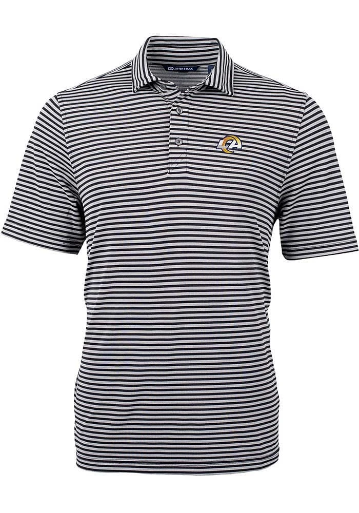 Cutter and Buck Los Angeles Rams Mens Black White Logo Virtue Eco Pique Stripe Short Sleeve Polo