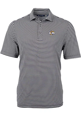 Cutter and Buck Los Angeles Rams Mens Black White Logo Virtue Eco Pique Stripe Short Sleeve Polo