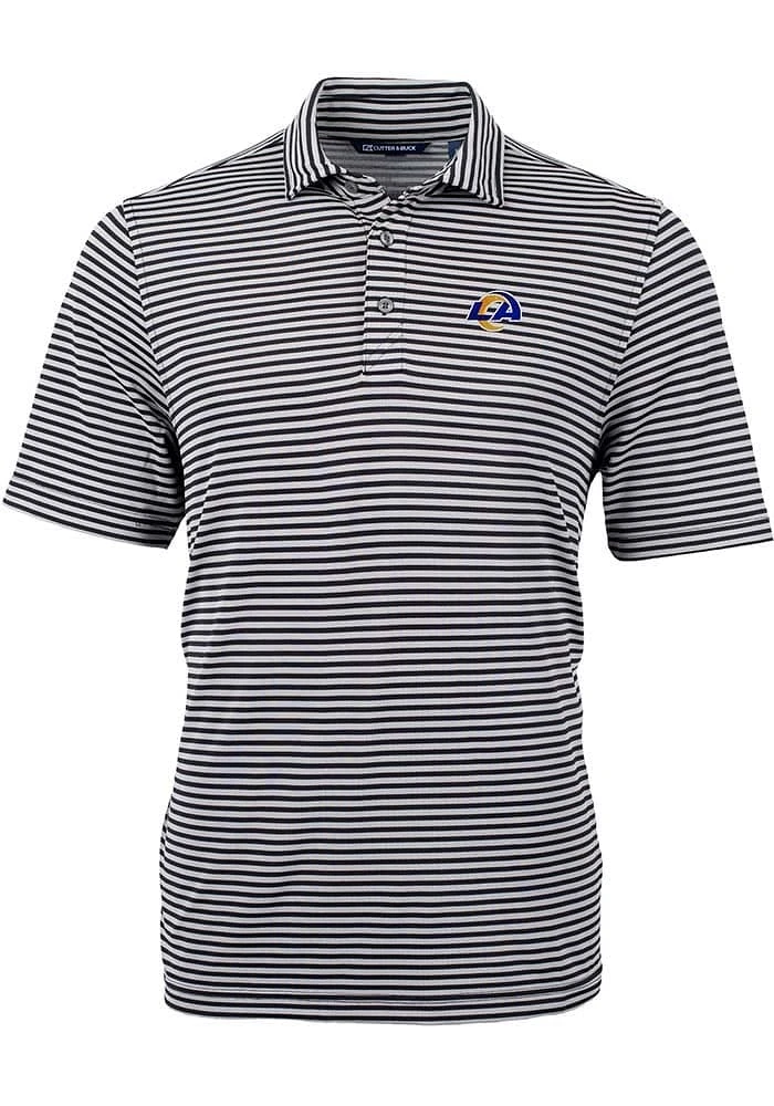 Cutter and Buck Los Angeles Rams Mens Black Virtue Eco Pique Stripe Short Sleeve Polo
