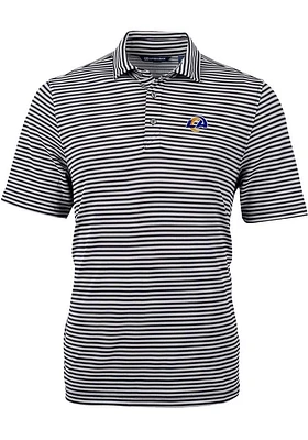 Cutter and Buck Los Angeles Rams Mens Black Virtue Eco Pique Stripe Short Sleeve Polo