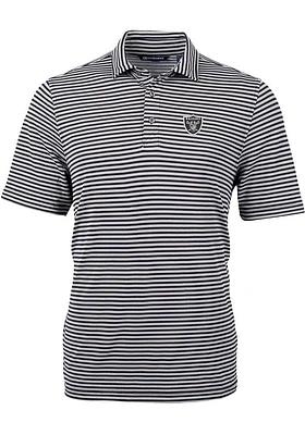 Cutter and Buck Las Vegas Raiders Mens Black Virtue Eco Pique Stripe Short Sleeve Polo