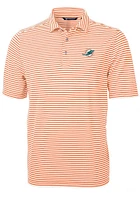 Cutter and Buck Miami Dolphins Mens Orange Virtue Eco Pique Stripe Short Sleeve Polo