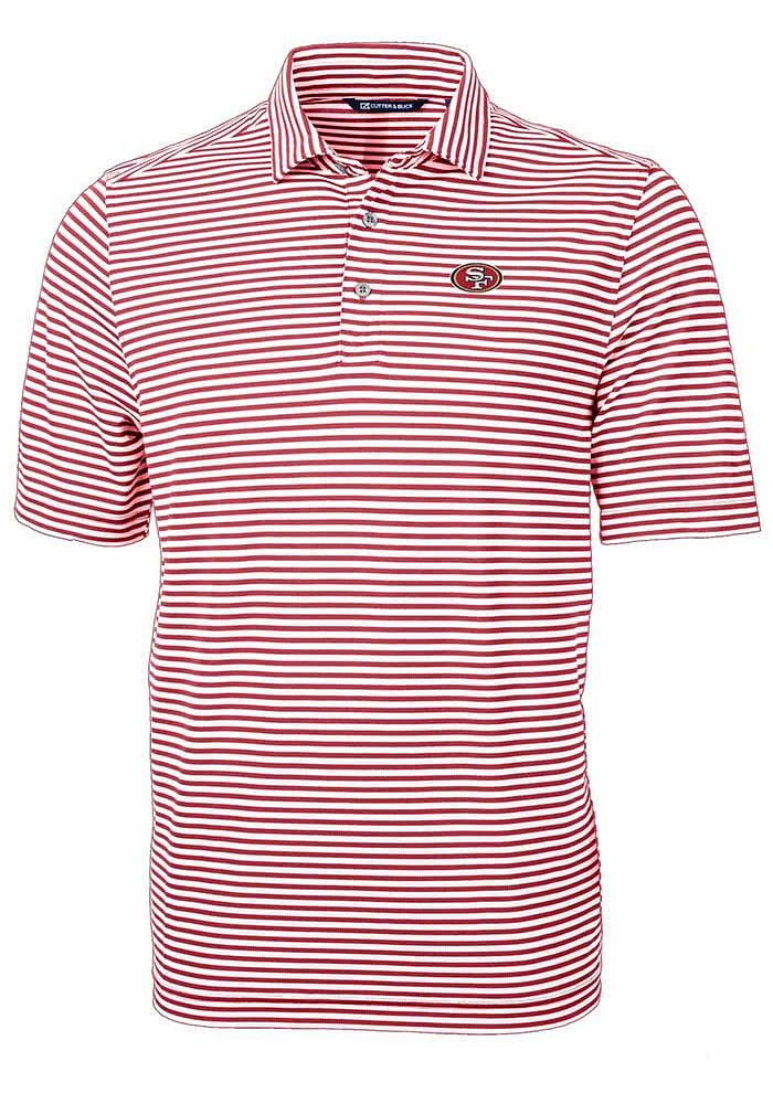 Cutter and Buck San Francisco 49ers Mens Cardinal Virtue Eco Pique Stripe Short Sleeve Polo