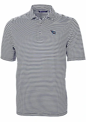 Cutter and Buck Tennessee Titans Mens Navy Blue Virtue Eco Pique Stripe Short Sleeve Polo