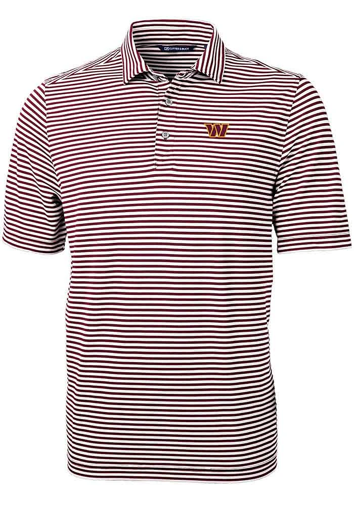 Cutter and Buck Washington Commanders Mens Maroon Virtue Eco Pique Stripe Short Sleeve Polo