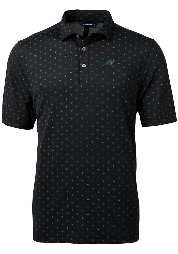 Cutter and Buck Carolina Panthers Mens Black Virtue Eco Pique Tle Short Sleeve Polo
