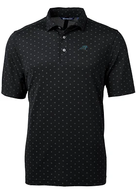 Cutter and Buck Carolina Panthers Mens Black Virtue Eco Pique Tle Short Sleeve Polo