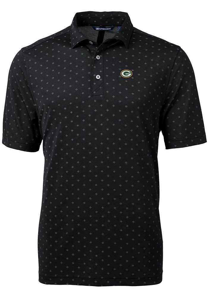 Cutter and Buck Green Bay Packers Mens Black Virtue Eco Pique Tle Short Sleeve Polo