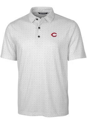 Cutter and Buck Cincinnati Reds Mens Charcoal Pike Double Dot Short Sleeve Polo