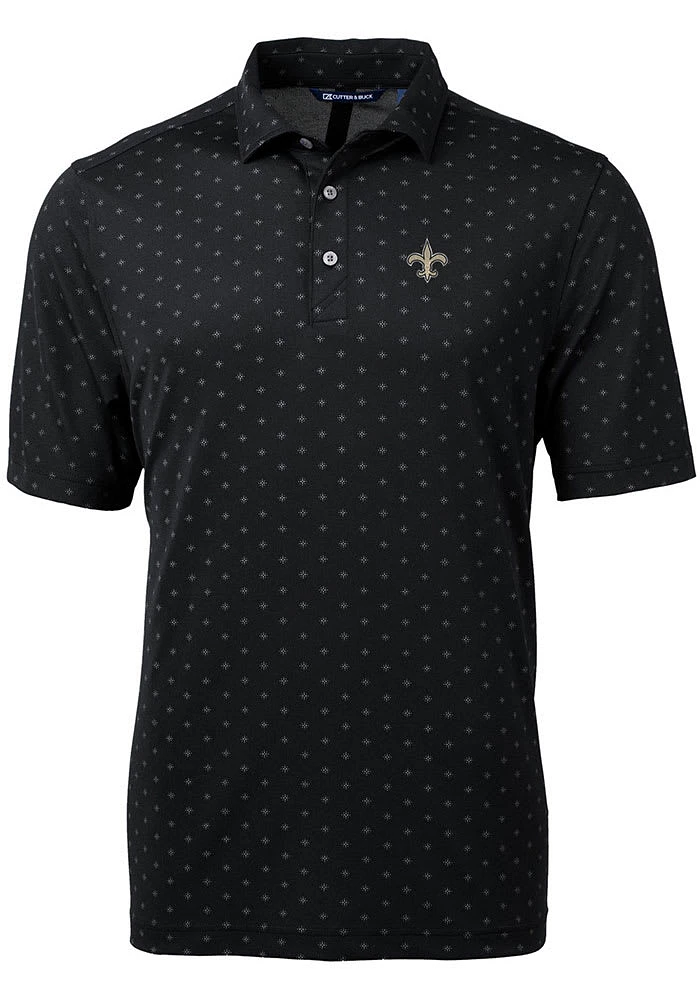 Cutter and Buck New Orleans Saints Mens Black Virtue Eco Pique Tle Short Sleeve Polo