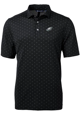 Cutter and Buck Philadelphia Eagles Mens Black Virtue Eco Pique Tle Short Sleeve Polo