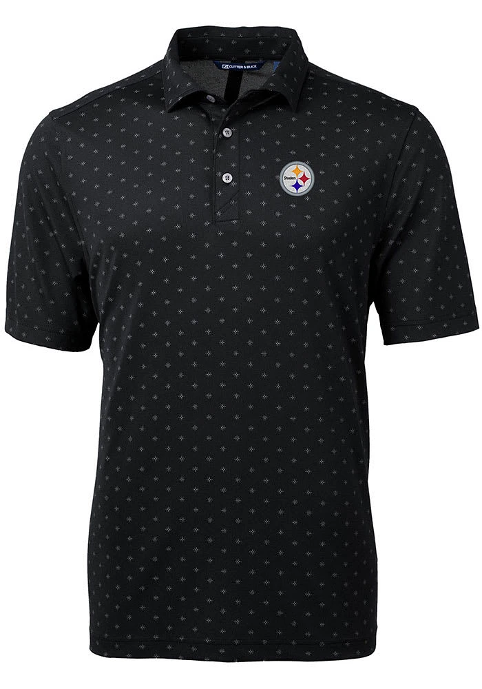 Cutter and Buck Pittsburgh Steelers Mens Black Virtue Eco Pique Tle Short Sleeve Polo