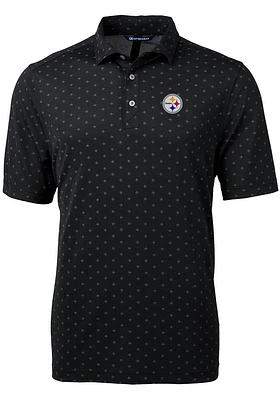 Cutter and Buck Pittsburgh Steelers Mens Black Virtue Eco Pique Tle Short Sleeve Polo