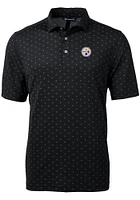 Cutter and Buck Pittsburgh Steelers Mens Black Virtue Eco Pique Tle Short Sleeve Polo