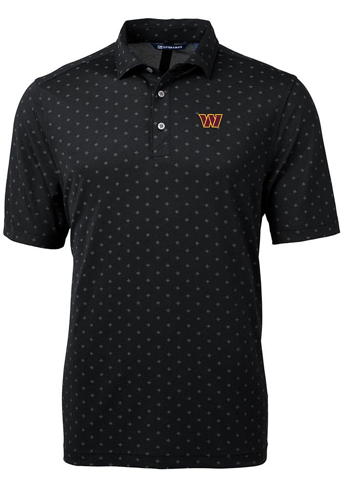 Cutter and Buck Washington Commanders Mens Black Virtue Eco Pique Tle Short Sleeve Polo