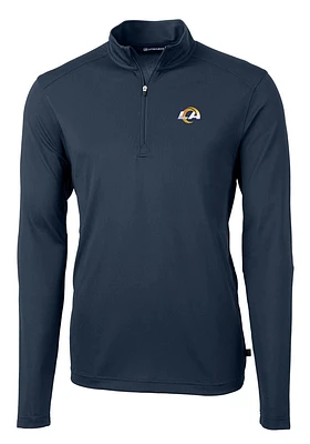 Cutter and Buck Los Angeles Rams Mens Navy Blue Virtue Eco Pique Long Sleeve Qtr Zip Pullover