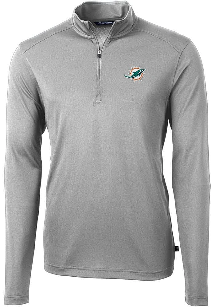 Cutter and Buck Miami Dolphins Mens Virtue Eco Pique Long Sleeve Qtr Zip Pullover