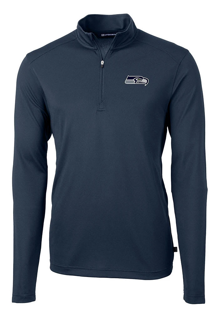 Cutter and Buck Seattle Seahawks Mens Navy Blue Virtue Eco Pique Long Sleeve Qtr Zip Pullover