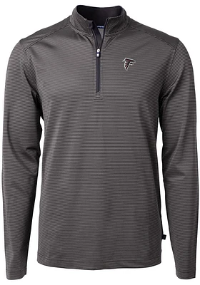 Cutter and Buck Atlanta Falcons Mens Black Virtue Eco Pique Micro Stripe Long Sleeve Qtr Zip Pullo..