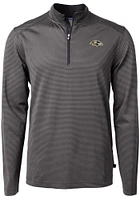 Cutter and Buck Baltimore Ravens Mens Black Virtue Eco Pique Micro Stripe Long Sleeve Qtr Zip Pull..
