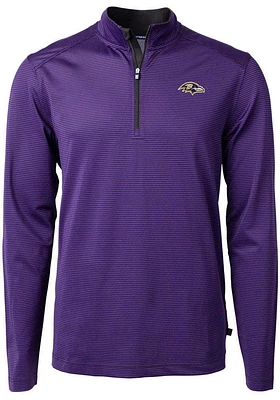 Cutter and Buck Baltimore Ravens Mens Purple Virtue Eco Pique Micro Stripe Long Sleeve Qtr Zip Pul..