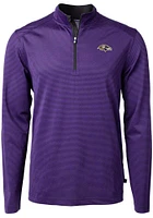Cutter and Buck Baltimore Ravens Mens Purple Virtue Eco Pique Micro Stripe Long Sleeve Qtr Zip Pul..