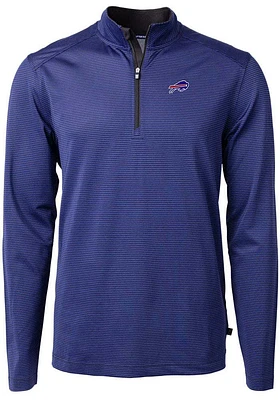 Cutter and Buck Buffalo Bills Mens Blue Virtue Eco Pique Micro Stripe Long Sleeve Qtr Zip Pullover