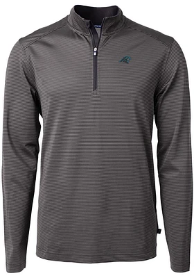 Cutter and Buck Carolina Panthers Mens Black Virtue Eco Pique Micro Stripe Long Sleeve Qtr Zip Pul..