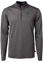 Cutter and Buck Carolina Panthers Mens Black Virtue Eco Pique Micro Stripe Long Sleeve Qtr Zip Pul..