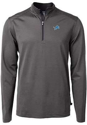 Cutter and Buck Detroit Lions Mens Black Virtue Eco Pique Micro Stripe Long Sleeve Qtr Zip Pullove..