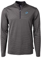 Cutter and Buck Detroit Lions Mens Black Virtue Eco Pique Micro Stripe Long Sleeve Qtr Zip Pullove..