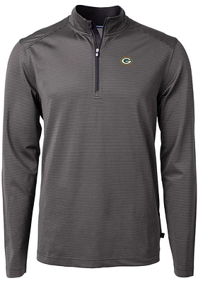 Cutter and Buck Green Bay Packers Mens Black Virtue Eco Pique Micro Stripe Long Sleeve Qtr Zip P..