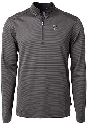 Cutter and Buck Indianapolis Colts Mens Black Virtue Eco Pique Micro Stripe Long Sleeve Qtr Zip Pu..
