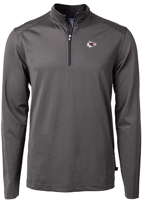 Cutter and Buck Kansas City Chiefs Mens Black Virtue Eco Pique Micro Stripe Long Sleeve Qtr Zip Pu..