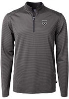 Cutter and Buck Las Vegas Raiders Mens Black Virtue Eco Pique Micro Stripe Long Sleeve Qtr Zip Pul..