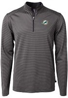 Cutter and Buck Miami Dolphins Mens Black Virtue Eco Pique Micro Stripe Long Sleeve Qtr Zip Pullov..