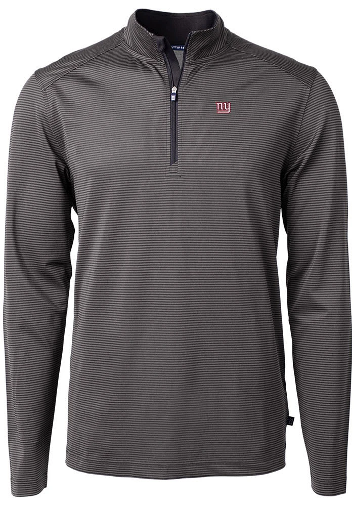 Cutter and Buck New York Giants Mens Black Virtue Eco Pique Micro Stripe Long Sleeve Qtr Zip Pullo..