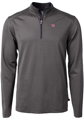 Cutter and Buck New York Giants Mens Black Virtue Eco Pique Micro Stripe Long Sleeve Qtr Zip Pullo..
