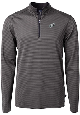 Cutter and Buck Philadelphia Eagles Mens Black Virtue Eco Pique Micro Stripe Long Sleeve Qtr Zip P..