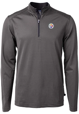 Cutter and Buck Pittsburgh Steelers Mens Black Virtue Eco Pique Micro Stripe Long Sleeve Qtr Zip P..