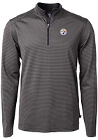Cutter and Buck Pittsburgh Steelers Mens Black Virtue Eco Pique Micro Stripe Long Sleeve Qtr Zip P..