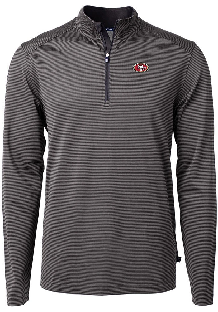 Cutter and Buck San Francisco 49ers Mens Black Virtue Eco Pique Micro Stripe Long Sleeve Qtr Zip P..
