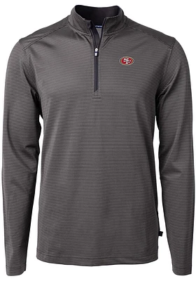 Cutter and Buck San Francisco 49ers Mens Black Virtue Eco Pique Micro Stripe Long Sleeve Qtr Zip P..