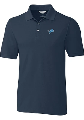 Cutter and Buck Detroit Lions Mens Navy Blue Advantage Short Sleeve Polo