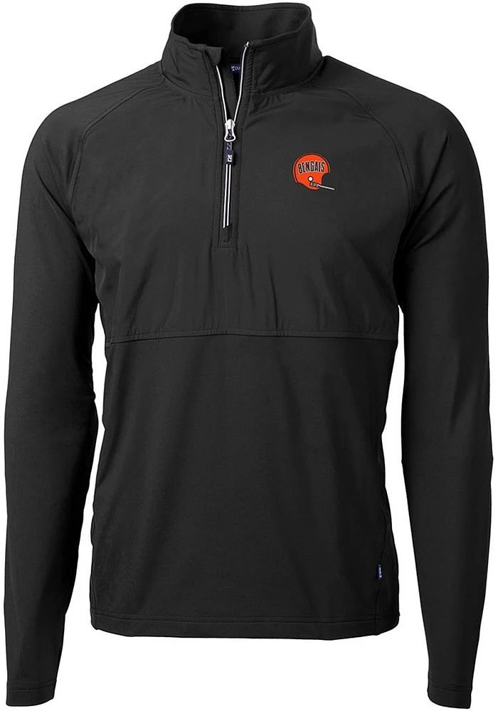 Cutter and Buck Cincinnati Bengals Mens Black Historic Adapt Eco Hybrid Long Sleeve 1/4 Zip Pull..