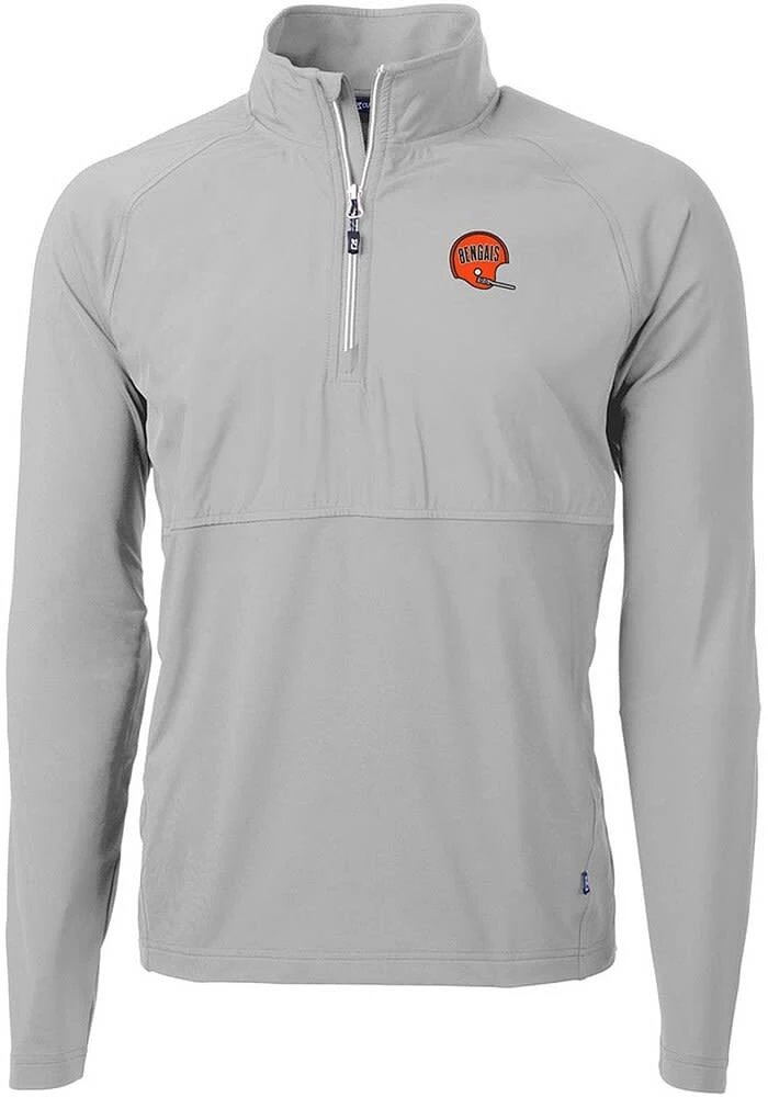 Cutter and Buck Cincinnati Bengals Mens Grey Historic Adapt Eco Hybrid Long Sleeve 1/4 Zip Pullo..