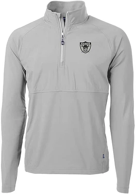 Cutter and Buck Las Vegas Raiders Mens Grey Historic Adapt Eco Hybrid Long Sleeve Qtr Zip Pullover