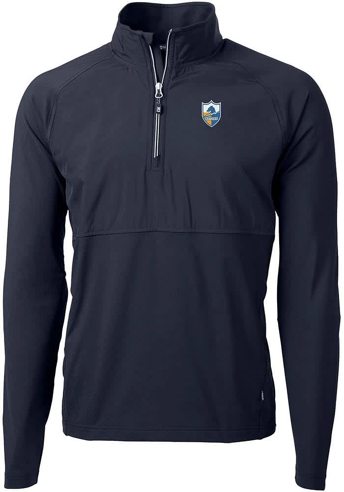 Cutter and Buck Los Angeles Chargers Mens Navy Blue Historic Adapt Eco Hybrid Long Sleeve Qtr Zip..