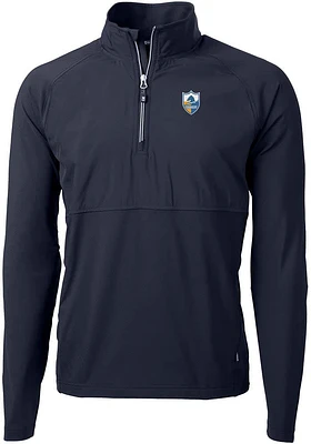 Cutter and Buck Los Angeles Chargers Mens Navy Blue Historic Adapt Eco Hybrid Long Sleeve Qtr Zip..