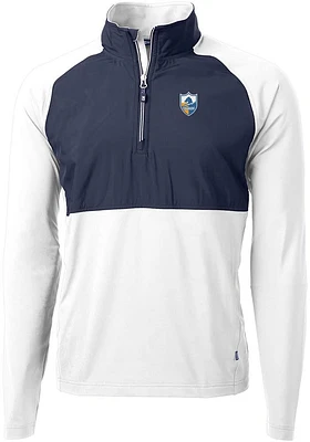 Cutter and Buck Los Angeles Chargers Mens White Historic Adapt Eco Hybrid Long Sleeve Qtr Zip Pull..